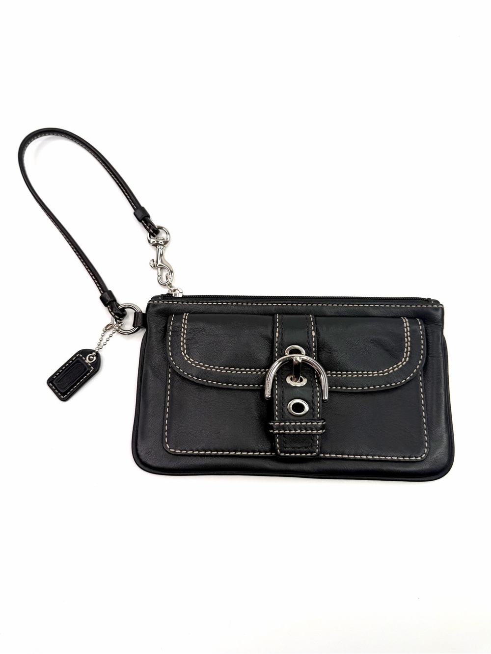 Coach Black Leather Soho Y2K Buckle Wristlet Bag